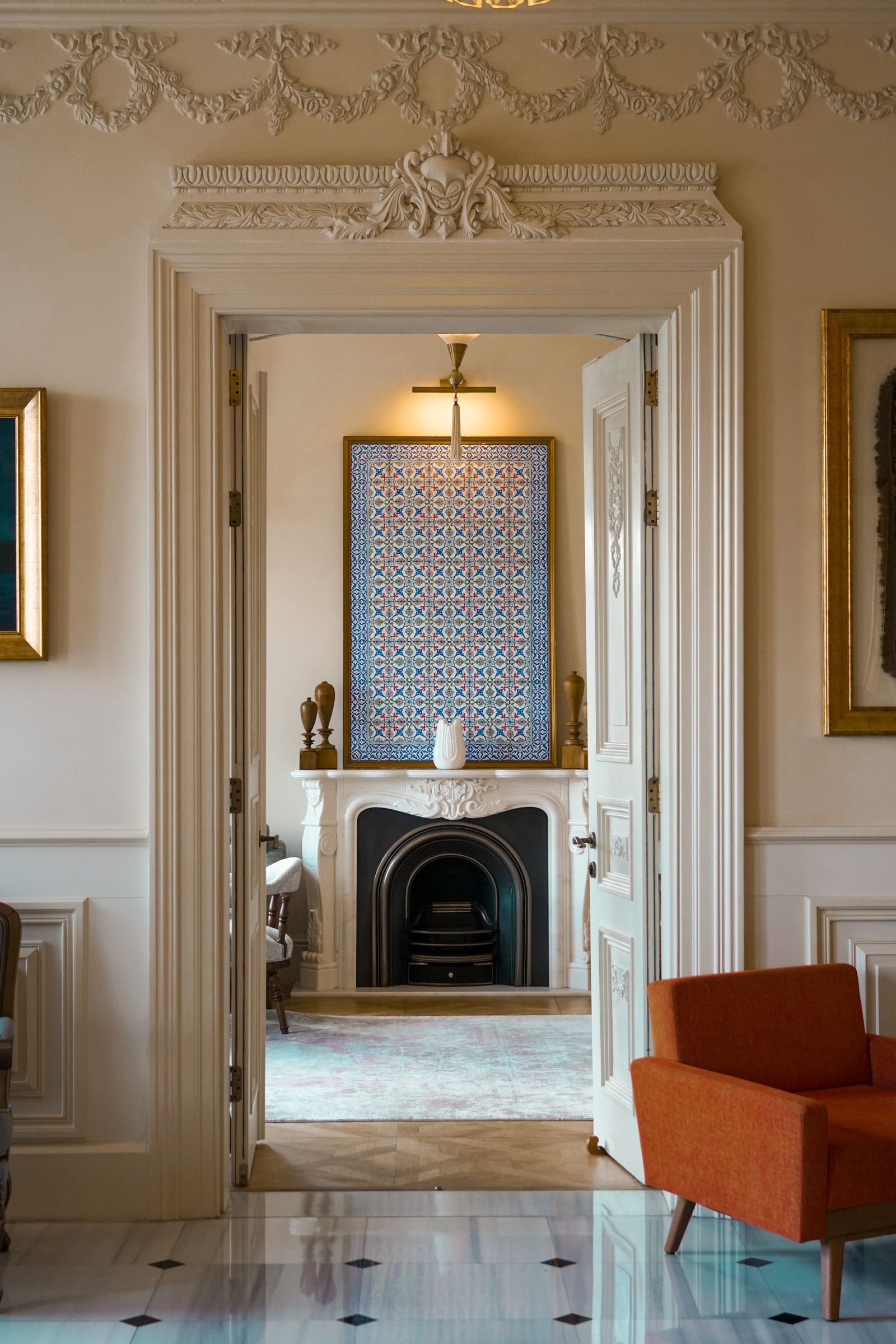Styled corner of a home interior with contemporary furniture and decor